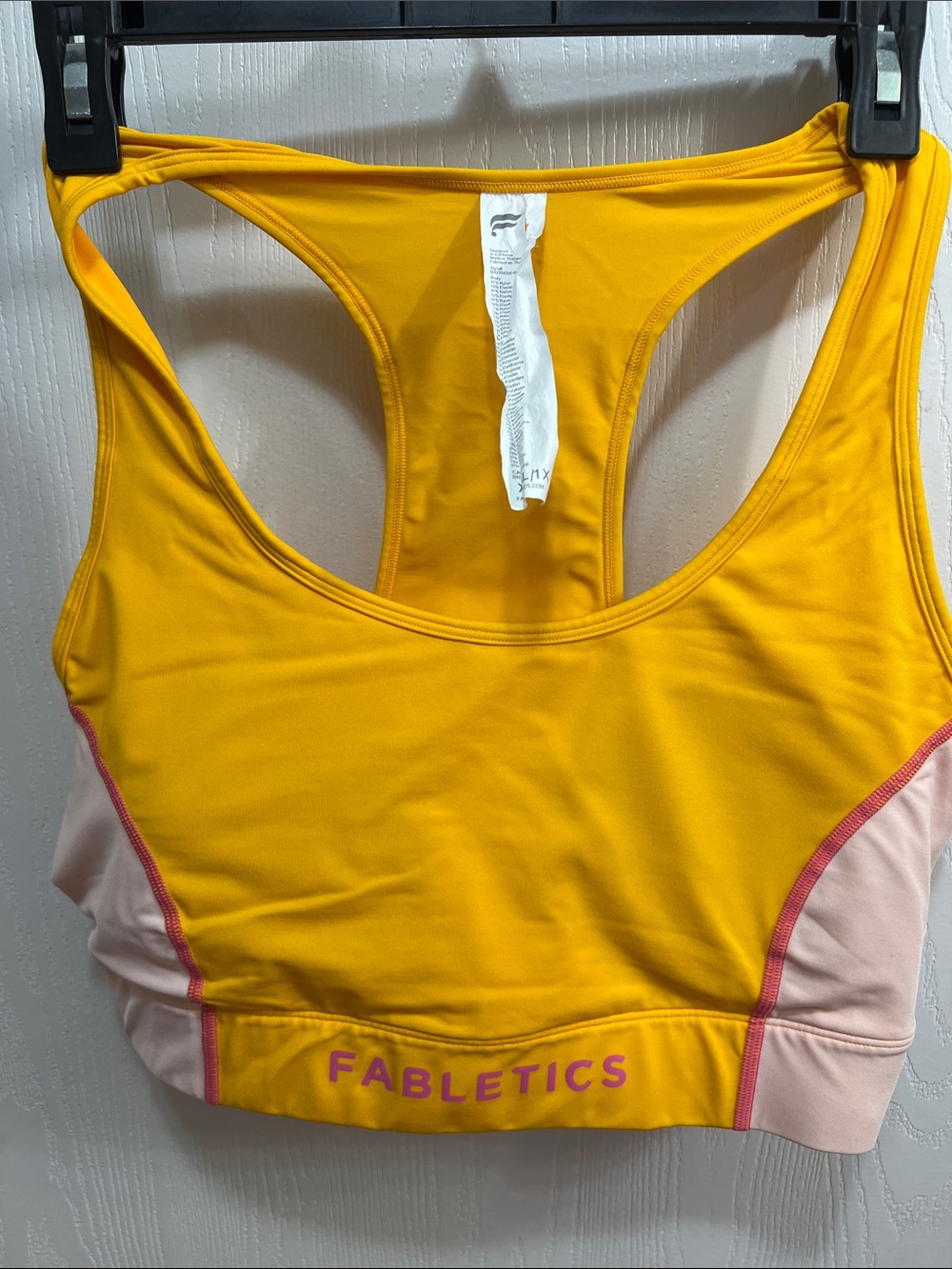 Fabletics Yellow and Pink Colorblock Racerback Sports Bra